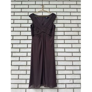 Tadashi Shoji Brown Silk Pleated Midi Dress Size 12 Elegant Evening Formal
